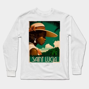 Saint Lucia Woman Vintage Travel Art Poster Long Sleeve T-Shirt